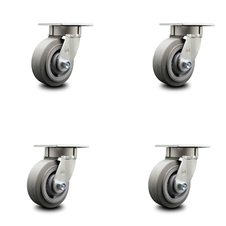 Service Caster 5 Inch Kingpinless Thermoplastic Rubber Wheel Swivel Top Plate Caster, 4PK SCC-KP30S520-TPRRF-4